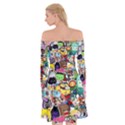 Assorted Cartoon Characters Doodle  Style Heroes Off Shoulder Skater Dress View2