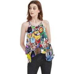 Assorted Cartoon Characters Doodle  Style Heroes Flowy Camisole Tank Top by Jancukart