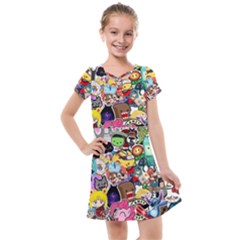 Assorted Cartoon Characters Doodle  Style Heroes Kids  Cross Web Dress by Jancukart