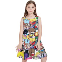 Assorted Cartoon Characters Doodle  Style Heroes Kids  Skater Dress by Jancukart