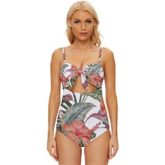 Tropical T- Shirt Tropical Fashion Florealense T- Shirt Knot Front One-piece Swimsuit