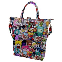 Assorted Cartoon Characters Doodle  Style Heroes Buckle Top Tote Bag