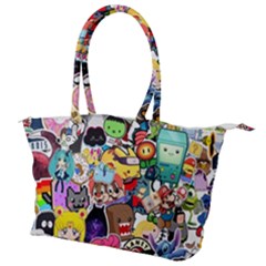 Assorted Cartoon Characters Doodle  Style Heroes Canvas Shoulder Bag