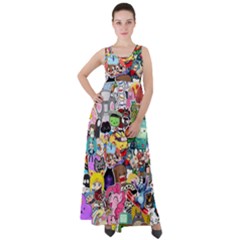 Assorted Cartoon Characters Doodle  Style Heroes Empire Waist Velour Maxi Dress by Jancukart