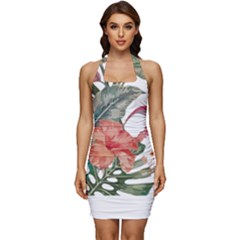 Tropical T- Shirt Tropical Fashion Florealense T- Shirt Sleeveless Wide Square Neckline Ruched Bodycon Dress