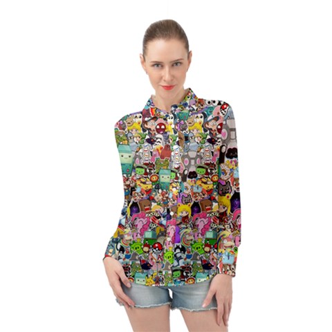 Assorted Cartoon Characters Doodle  Style Heroes Long Sleeve Chiffon Shirt by Jancukart