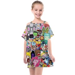 Assorted Cartoon Characters Doodle  Style Heroes Kids  One Piece Chiffon Dress by Jancukart