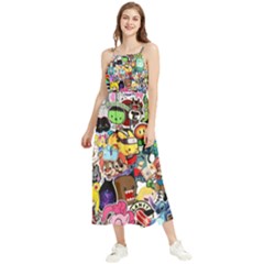 Assorted Cartoon Characters Doodle  Style Heroes Boho Sleeveless Summer Dress by Jancukart