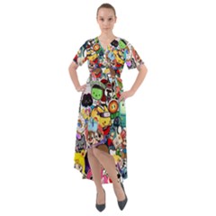 Assorted Cartoon Characters Doodle  Style Heroes Front Wrap High Low Dress by Jancukart