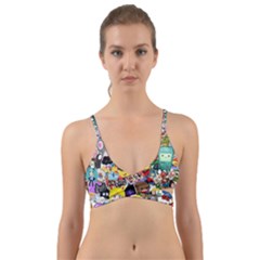 Assorted Cartoon Characters Doodle  Style Heroes Wrap Around Bikini Top