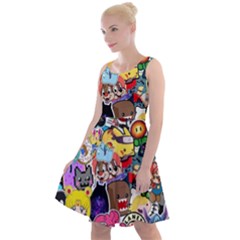 Assorted Cartoon Characters Doodle  Style Heroes Knee Length Skater Dress by Jancukart