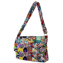 Assorted Cartoon Characters Doodle  Style Heroes Full Print Messenger Bag (l) by Jancukart