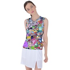 Assorted Cartoon Characters Doodle  Style Heroes Women s Sleeveless Sports Top