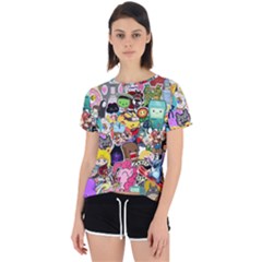 Assorted Cartoon Characters Doodle  Style Heroes Open Back Sport Tee