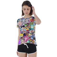 Assorted Cartoon Characters Doodle  Style Heroes Short Sleeve Open Back Tee by Jancukart