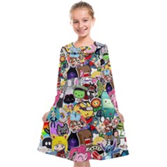 Assorted Cartoon Characters Doodle  Style Heroes Kids  Midi Sailor Dress by Jancukart