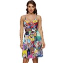 Assorted Cartoon Characters Doodle  Style Heroes V-Neck Pocket Summer Dress  View1