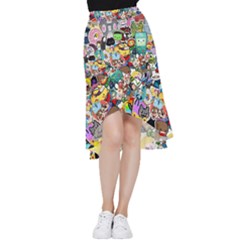 Assorted Cartoon Characters Doodle  Style Heroes Frill Hi Low Chiffon Skirt by Jancukart