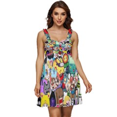 Assorted Cartoon Characters Doodle  Style Heroes Ruffle Strap Babydoll Chiffon Dress by Jancukart