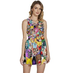 Assorted Cartoon Characters Doodle  Style Heroes Sleeveless High Waist Mini Dress by Jancukart