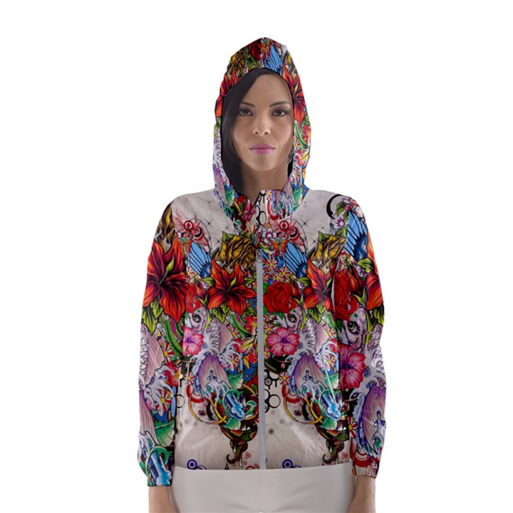 Romantic Cotton Pattern Wallpaper Texture Design Art Women s Hooded Windbreaker