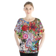 Romantic Cotton Pattern Wallpaper Texture Design Art Batwing Chiffon Blouse