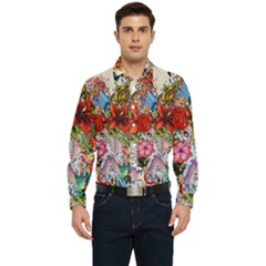 Romantic Cotton Pattern Wallpaper Texture Design Art Men s Long Sleeve  Shirt