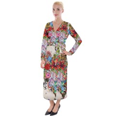 Romantic Cotton Pattern Wallpaper Texture Design Art Velvet Maxi Wrap Dress