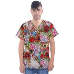 Romantic Cotton Pattern Wallpaper Texture Design Art Men s V-neck Scrub Top