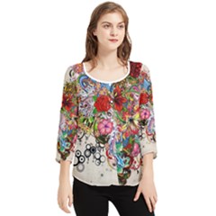 Romantic Cotton Pattern Wallpaper Texture Design Art Chiffon Quarter Sleeve Blouse