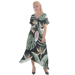 Tropical T- Shirt Tropical Garden Floricorous T- Shirt Cross Front Sharkbite Hem Maxi Dress by maxcute