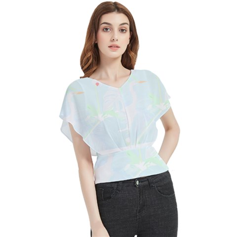 Tropical T- Shirt Tropical Garden Flower Bean T- Shirt Butterfly Chiffon Blouse by maxcute