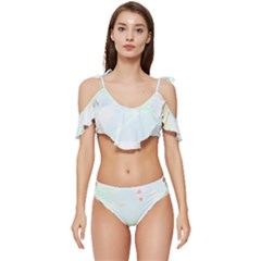 Tropical T- Shirt Tropical Garden Flower Bean T- Shirt Ruffle Edge Tie Up Bikini Set	