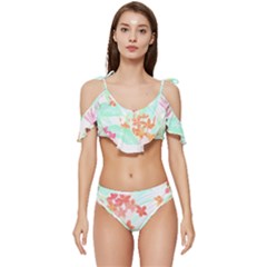 Tropical T- Shirt Tropical Garden Pluriflor T- Shirt Ruffle Edge Tie Up Bikini Set	