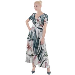 Tropical T- Shirt Tropical Garden Sheet T- Shirt Button Up Short Sleeve Maxi Dress