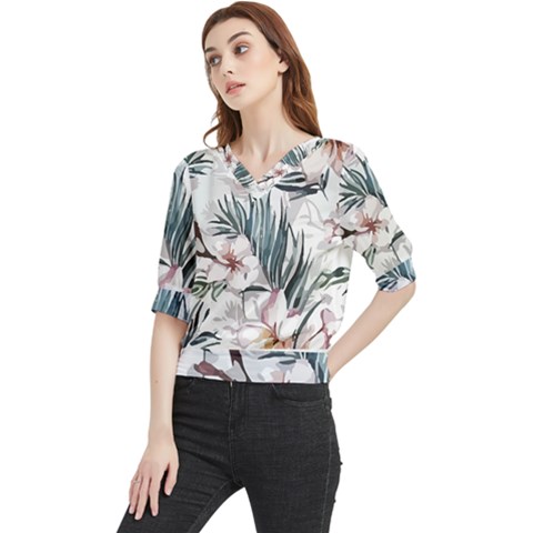 Tropical T- Shirt Tropical Garden Sheet T- Shirt Quarter Sleeve Blouse by maxcute