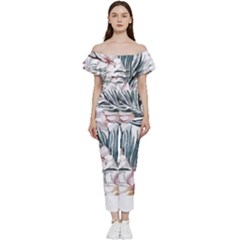 Tropical T- Shirt Tropical Garden Sheet T- Shirt Off Shoulder Ruffle Top Jumpsuit