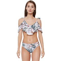 Tropical T- Shirt Tropical Garden Sheet T- Shirt Ruffle Edge Tie Up Bikini Set	