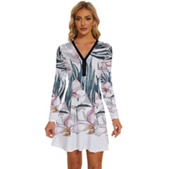 Tropical T- Shirt Tropical Garden Sheet T- Shirt Long Sleeve Deep V Mini Dress  by maxcute