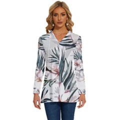 Tropical T- Shirt Tropical Garden Sheet T- Shirt Long Sleeve Drawstring Hooded Top