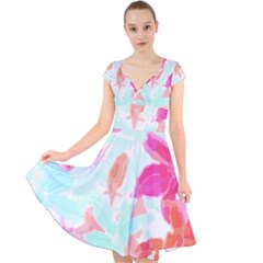 Tropical T- Shirt Tropical Gorgeous Floristic T- Shirt Cap Sleeve Front Wrap Midi Dress by maxcute