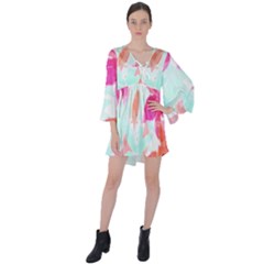 Tropical T- Shirt Tropical Gorgeous Floristic T- Shirt V-neck Flare Sleeve Mini Dress by maxcute