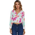 Tropical T- Shirt Tropical Gorgeous Floristic T- Shirt Long Sleeve V-Neck Top View1