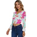 Tropical T- Shirt Tropical Gorgeous Floristic T- Shirt Long Sleeve V-Neck Top View2