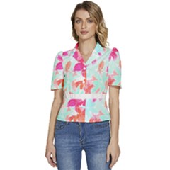 Tropical T- Shirt Tropical Gorgeous Floristic T- Shirt Puffed Short Sleeve Button Up Jacket