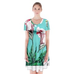 Tropical T- Shirt Tropical Gorgeous Oppositiflor T- Shirt Short Sleeve V-neck Flare Dress by maxcute