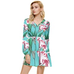 Tropical T- Shirt Tropical Gorgeous Oppositiflor T- Shirt Tiered Long Sleeve Mini Dress