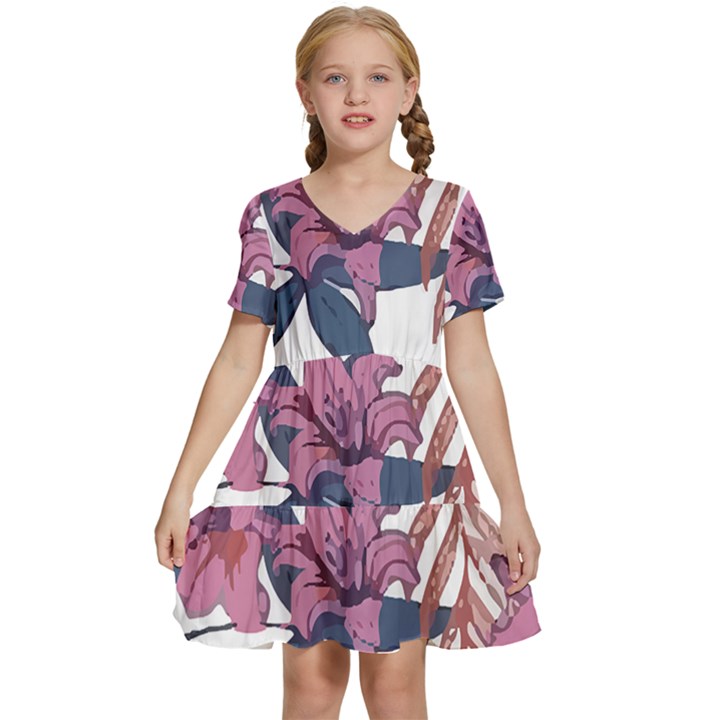 Tropical T- Shirt Tropical Gorgeous Palmatifloro T- Shirt Kids  Short Sleeve Tiered Mini Dress