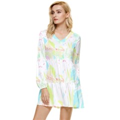 Tropical T- Shirt Tropical Graceful Blossoming T- Shirt Tiered Long Sleeve Mini Dress