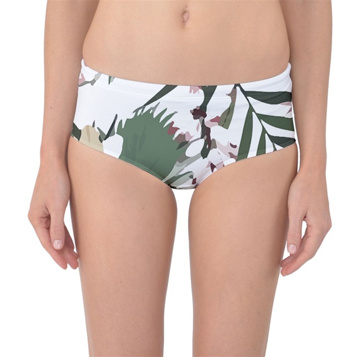 Tropical T- Shirt Tropical Graceful Cauliflory T- Shirt Mid-Waist Bikini Bottoms